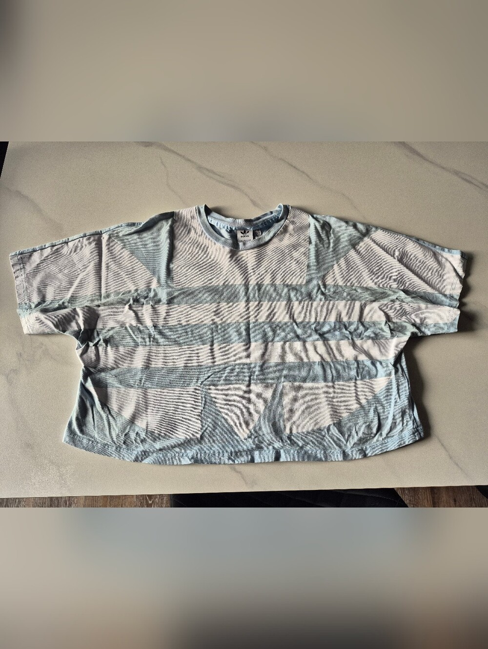 Adidas Light Blue & White Striped Crop Tee